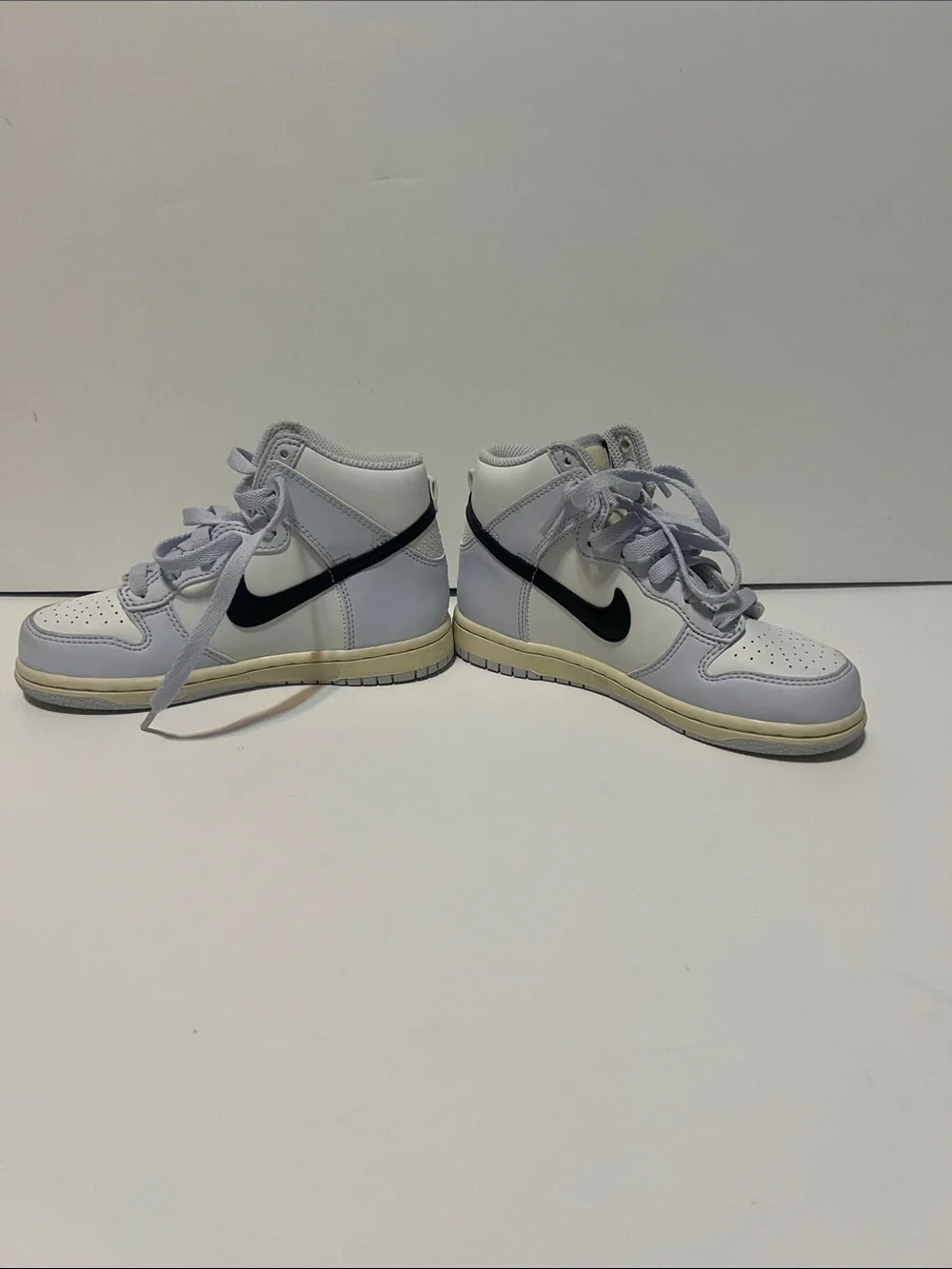 Nike Kids White and Black High-Top Sneakers with Light Gray Panels